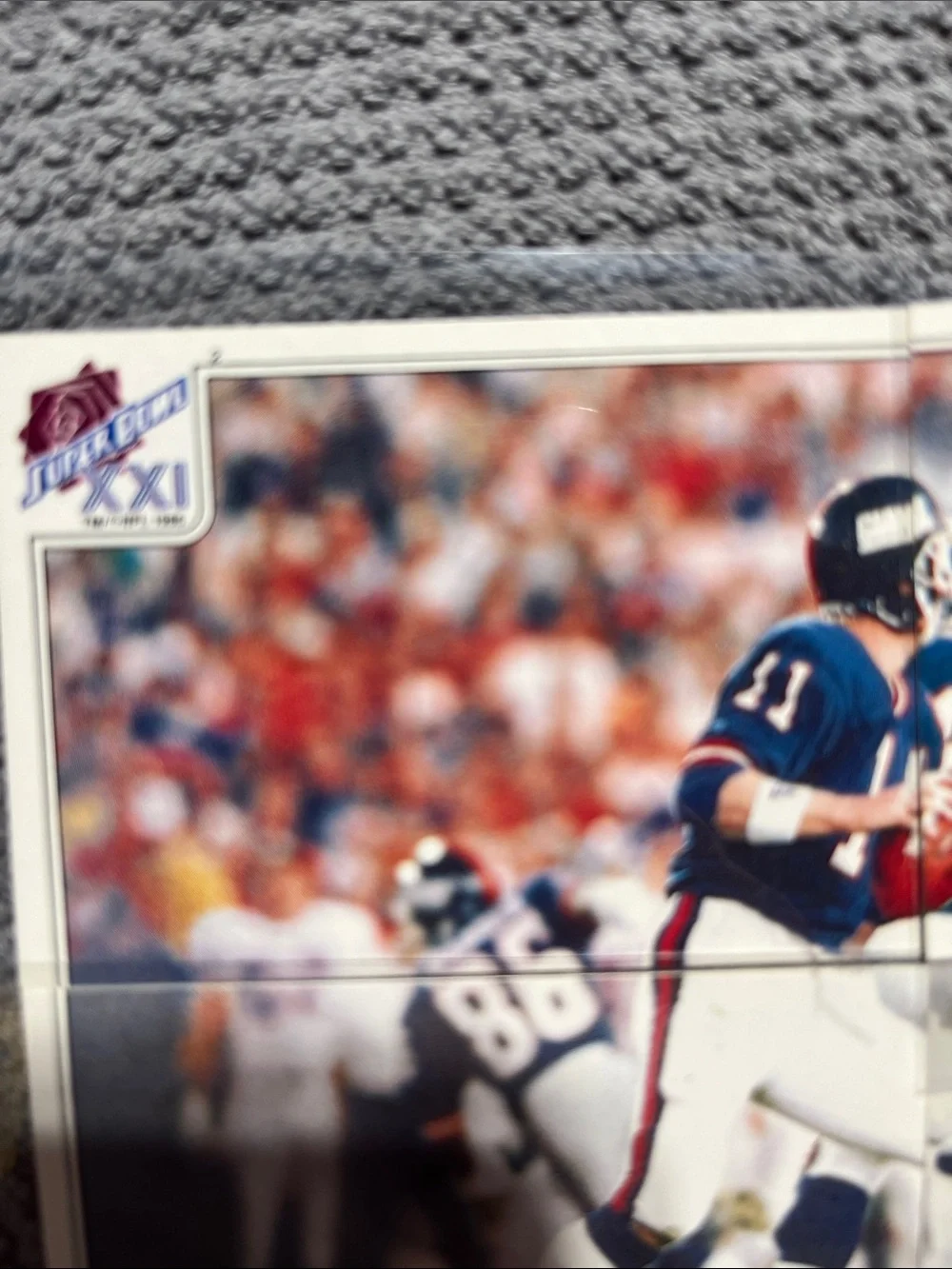 1987 4 Topps stickers (#2-3-4-5) celebrating Super Bowl XXI (Phil Simms, Oates,